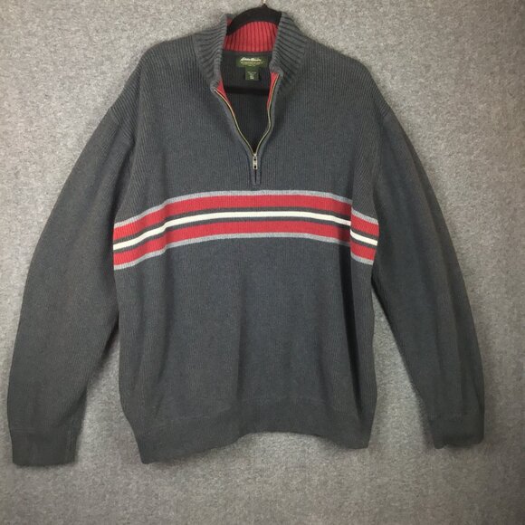 Y2K Eddie Bauer Quarter Zip Striped Pullover Sz XXL Ribbed Cotton Unisex - Picture 1 of 8